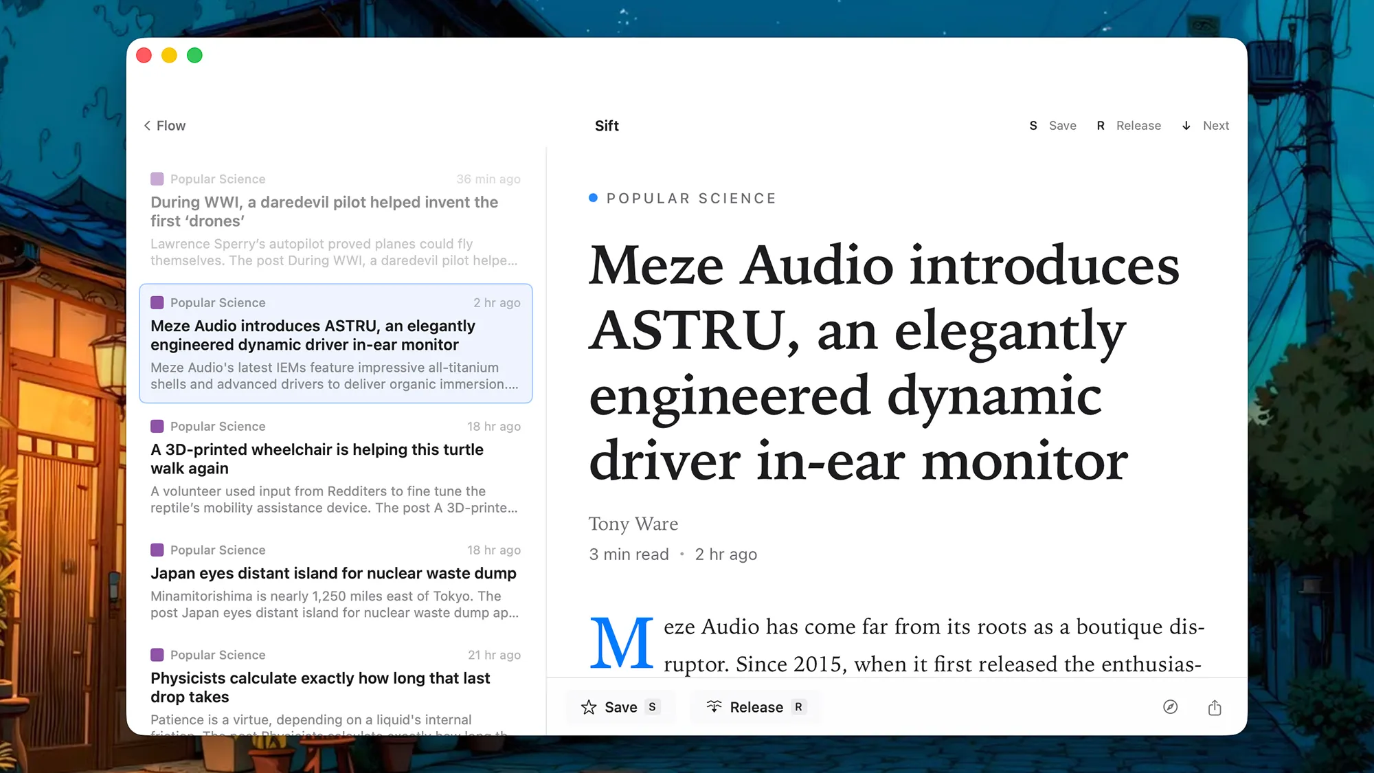 screenshot of The sift function on Current.