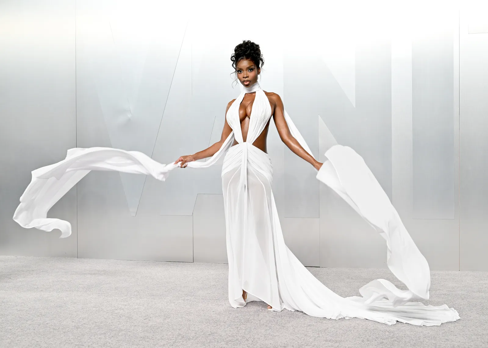 Olandria Looked Angelic in a White Winged Gown at the Vanity Fair Oscars Party