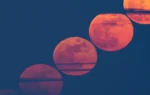 The March full moon glows red through Saharan dust in eerie composite view