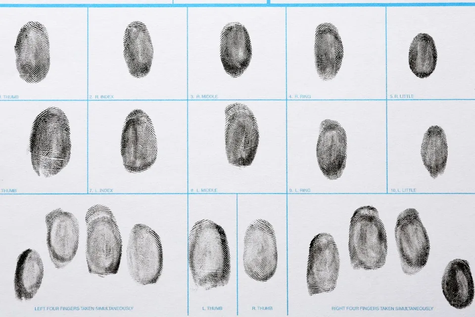 Do your prints match those left at the scene of a crime? <a href="https://www.shutterstock.com/image-photo/fingerprint-record-sheet-top-view-criminal-1340084930" rel="nofollow noopener" target="_blank" data-ylk="slk:New Africa/Shutterstock.com;elm:context_link;itc:0;sec:content-canvas" data-yga="{"yLinkElement":"context_link","yModuleName":"content-canvas","yLinkText":"New Africa/Shutterstock.com"}" class="link ">New Africa/Shutterstock.com</a>
