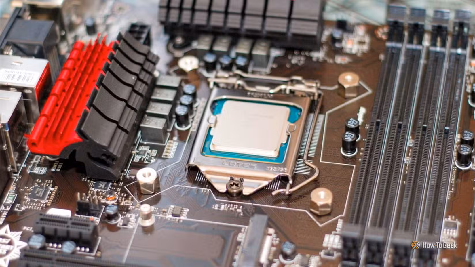 An old CPU on a motherboard without RAM.