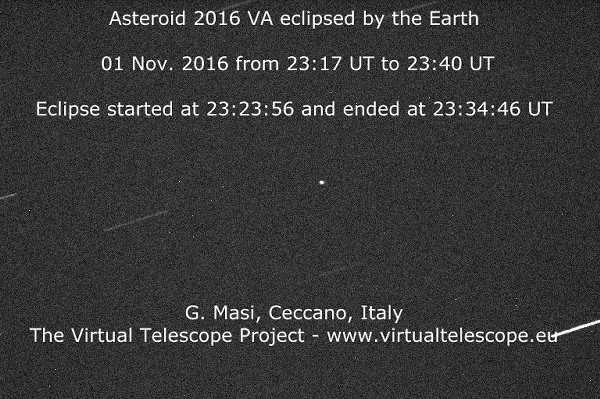 A grayscale video showing a bright dot of an asteroid disappearing as it becomes eclipsed