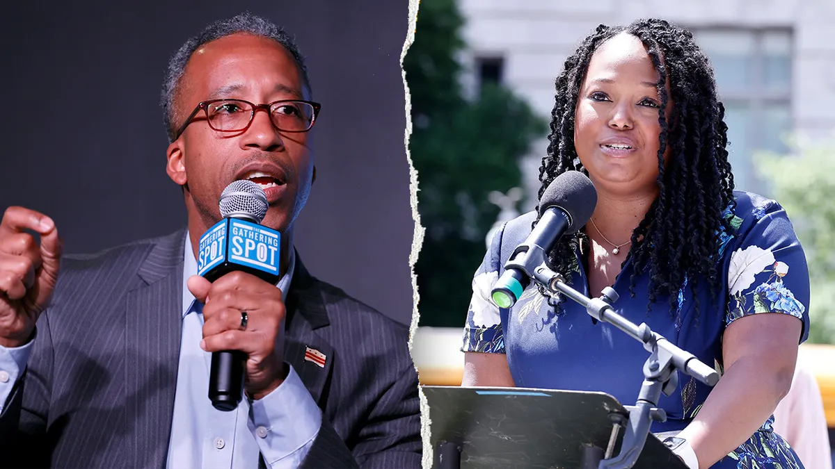 D.C. mayoral candidates Kenyan McDuffie, left, and Janeese Lewis George, right.