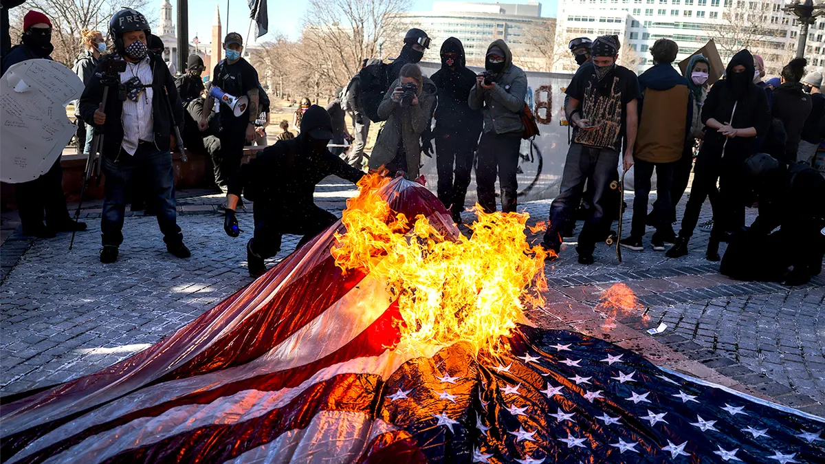 Flag burning by anarchists in Colorado