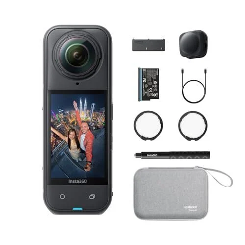 Insta360 X5 Essentials Bundle - Waterproof 8K 360&deg; Action Camera, Leading Low Light, Invisible Selfie Stick Effect, Rugged and Replaceable Lens, 3-Hour Battery, Built-in Wind Guard, Stabilization