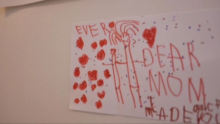 Lea Michele says she keeps drawings from her two children on her dressing room door.