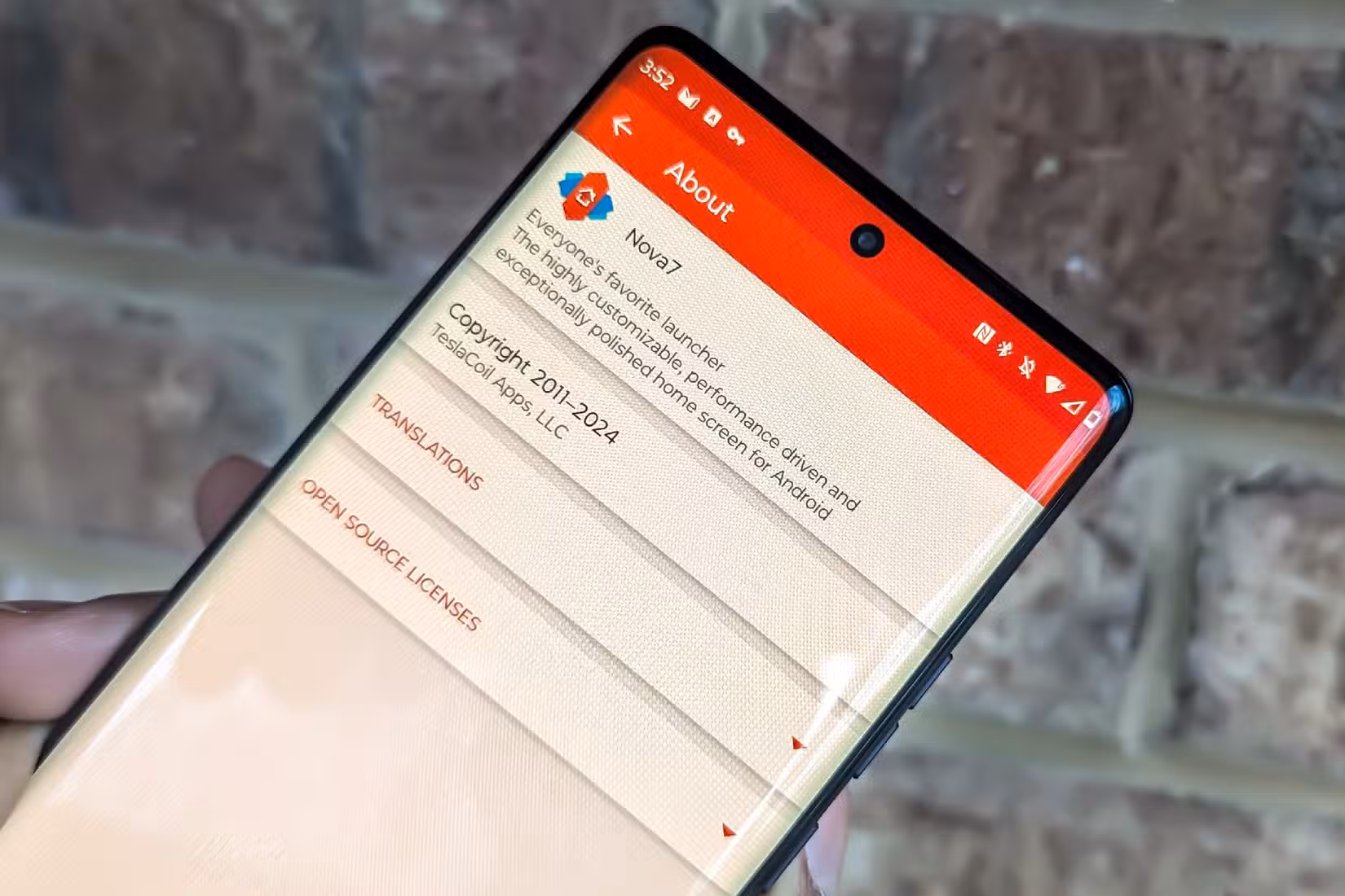 The 'About' screen in Nova Launcher.