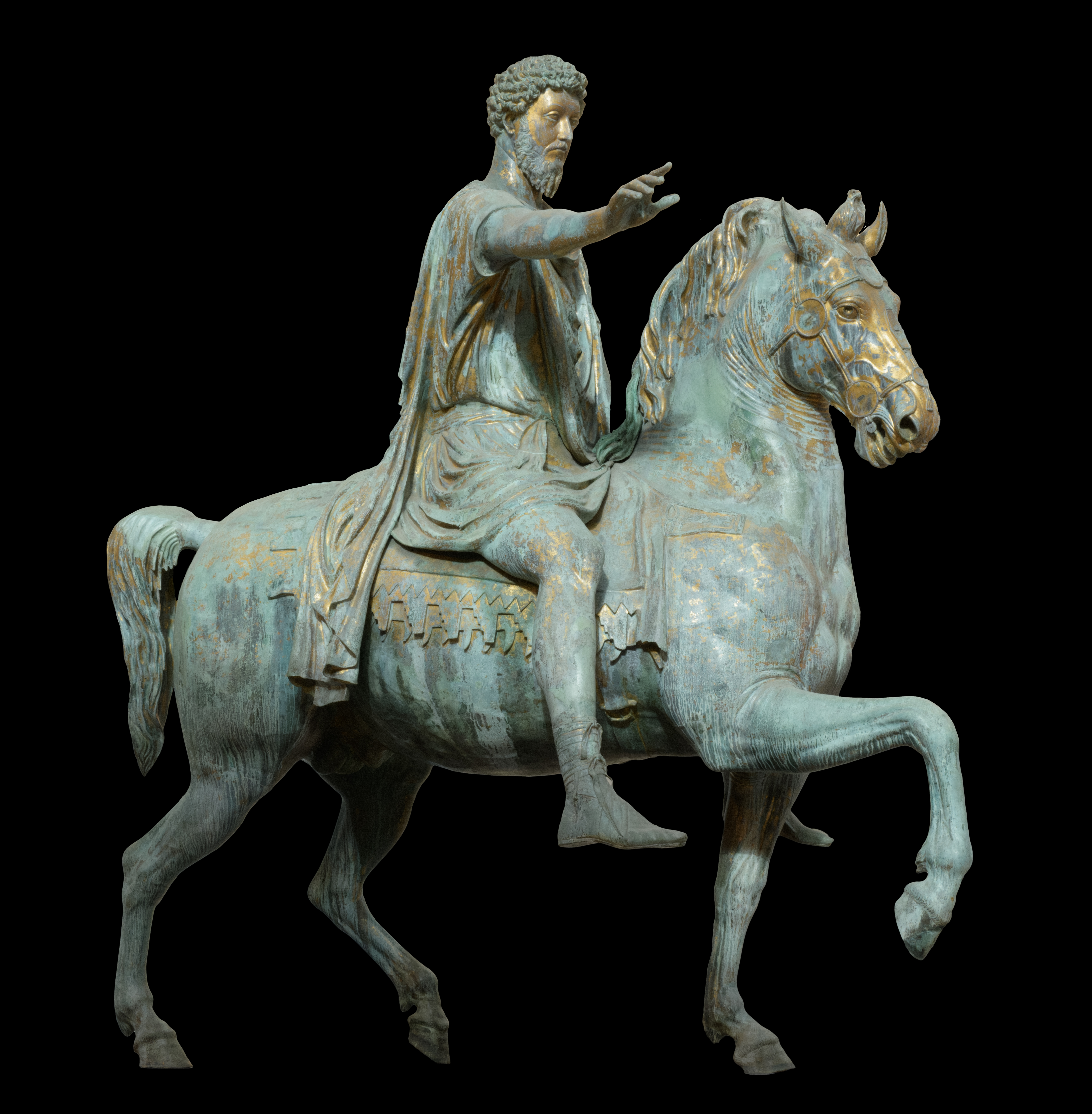 a bronze statue of Marcus Aurelius on horseback