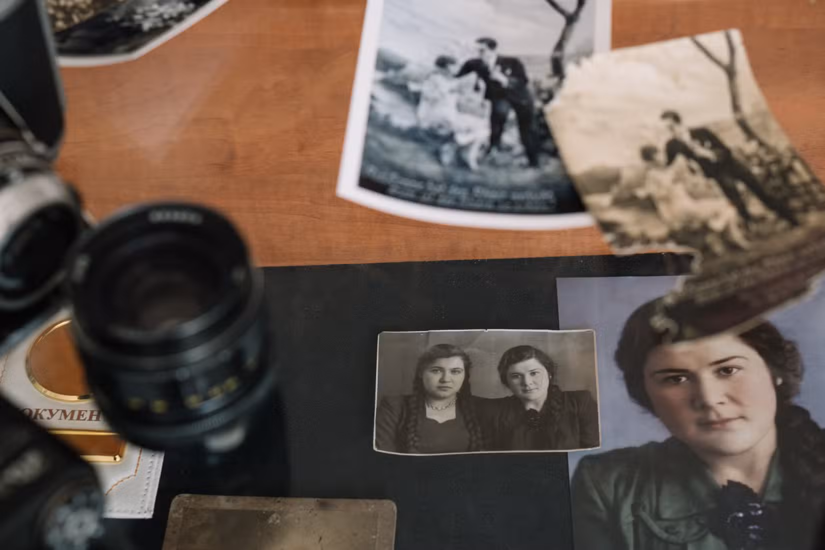 Vintage photos and tools needed to restore those photos by hand.