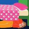 Illustration of a woman hiding under her bed in an attempt to avoid facing the things she's dreading. Her pink bedspread is covered with eyes that seem to be watching her and magnifying her dread.