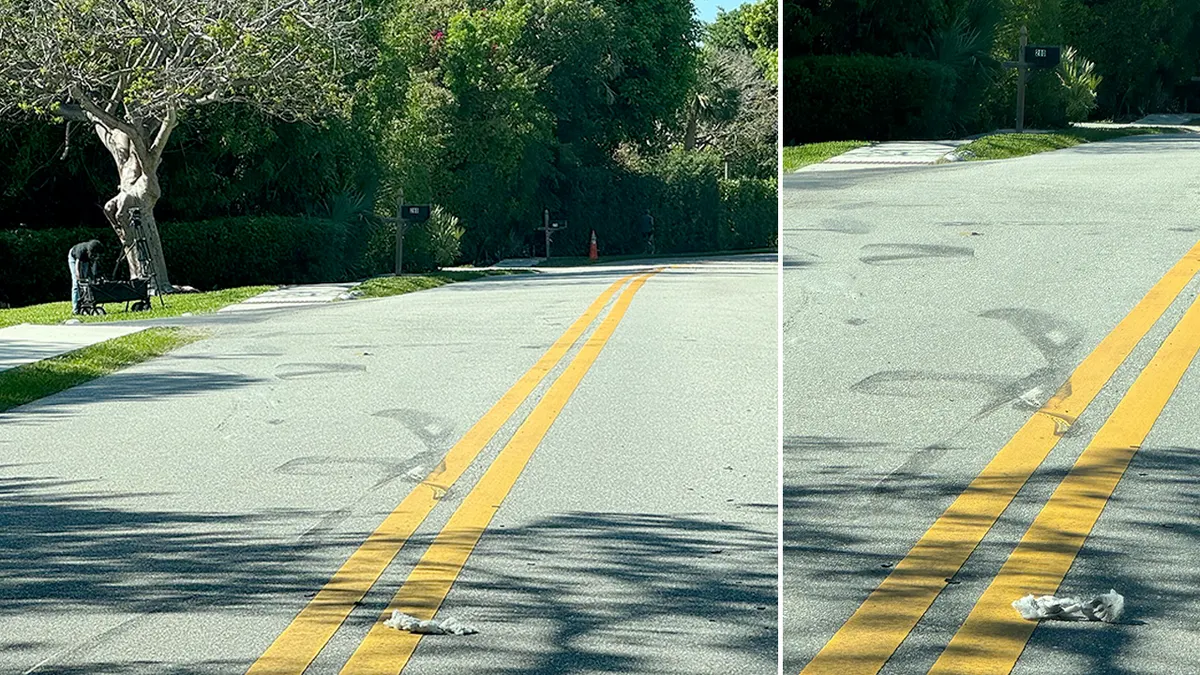 Skid marks on road
