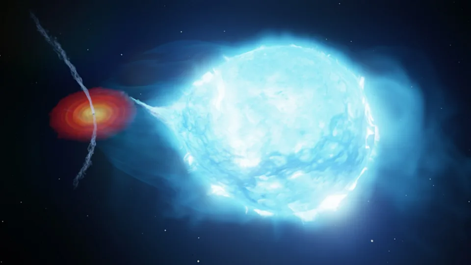  The strong stellar wind from the supergiant starpushes the jets launched by the black hole away from the star. . 