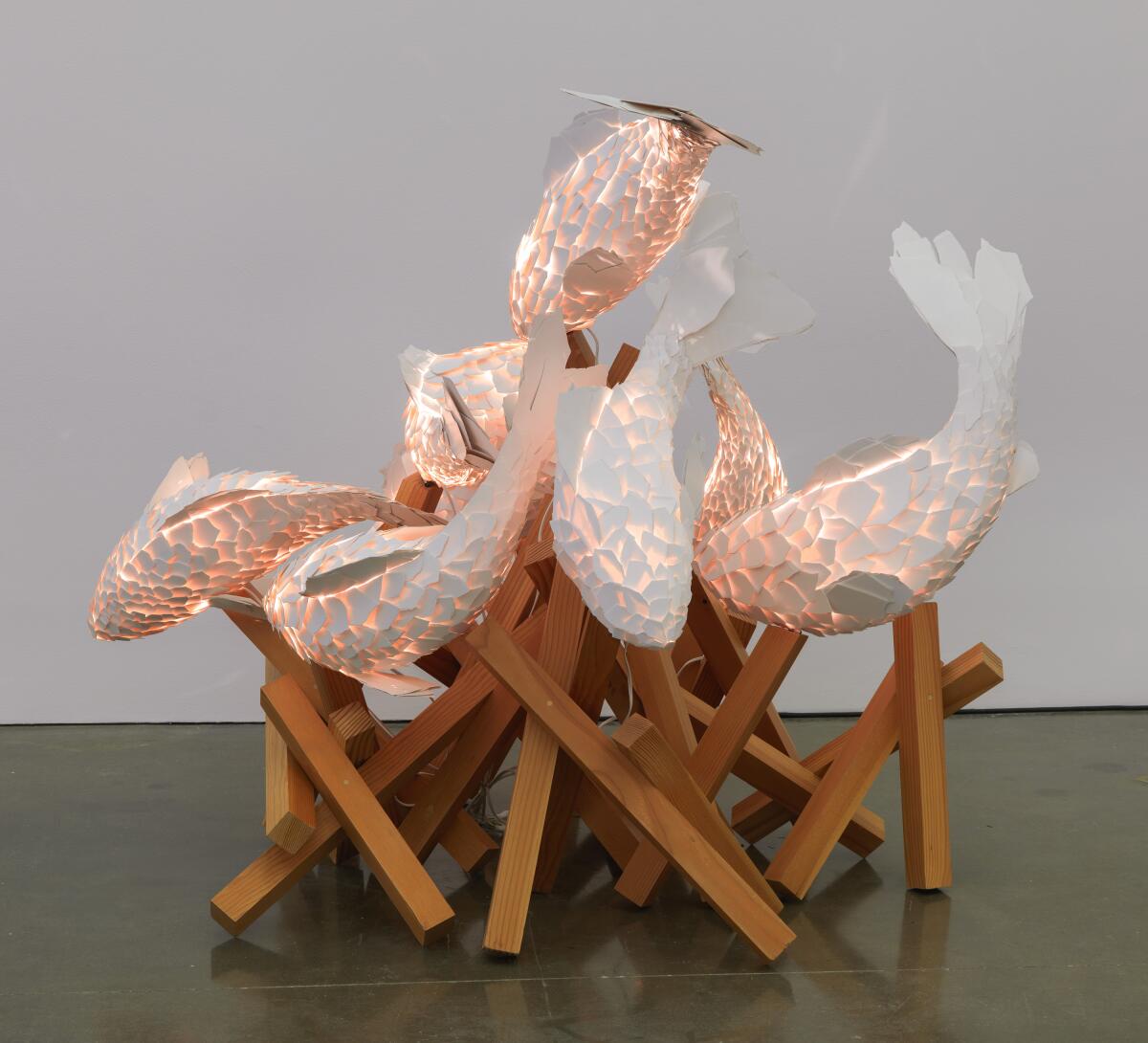 Frank Gehry, Untitled (London I), 2013, Metal wire, ColorCore Formica, and silicone on wooden pedestal.