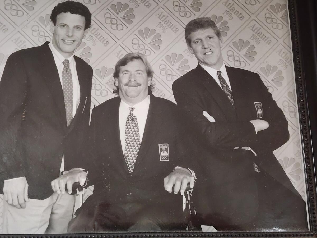 Randy Rosenbloom, left, with his volleyball broadcast partners, Kirk Kilgour and Bill Walton.