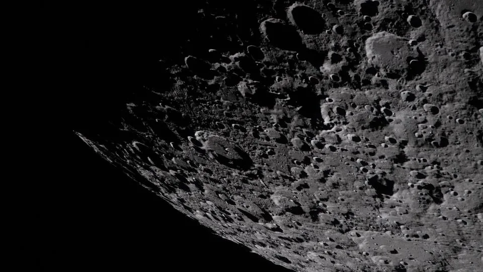The eastern edge of the South Pole-Aitken basin, the largest and oldest on the moon, was glimpsed by Artemis II's crew. - NASA