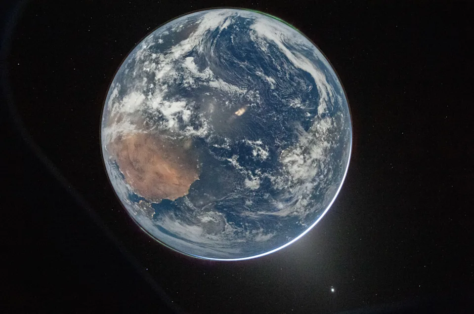 A photo of Earth taken from Artemis II's Orion capsule.  / Credit: NASA/Reid Wiseman
