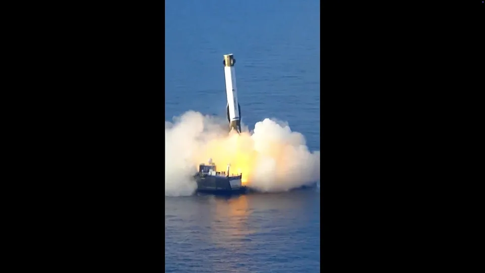 Amazon-founder Jeff Bezos, owner of Blue Origin, posted video showing the New Glenn first stage, flying for the second time, making an on-target touchdown on a company landing barge stationed downrange in the Atlantic Ocean. / Credit: Blue Origin