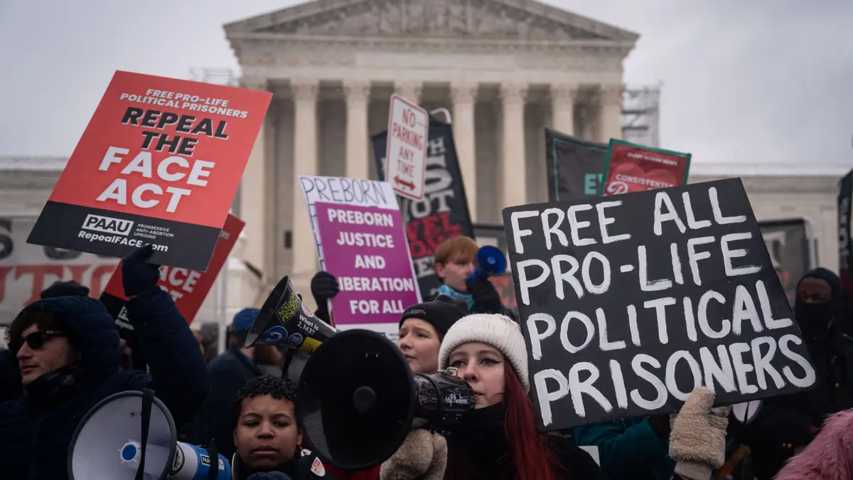 People attending the March for Life rally outside the U.S. Supreme Court in Washington, D.C.