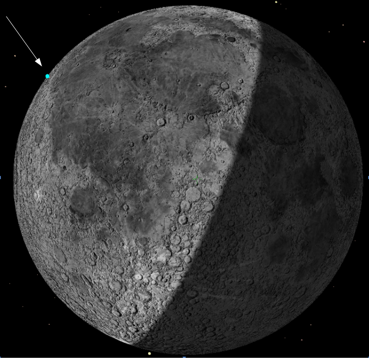 Labeled areas of the moon's gray surface where the Falcon 9 rocket is supposed to land.