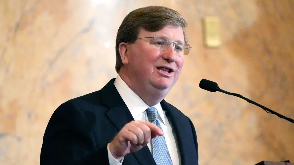 Mississippi Gov. Tate Reeves delivering State of the State address at state Capitol in Jackson