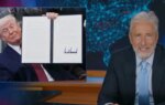 Jon Stewart Jokes That Trump Is on Psychedelics at Bill Signing