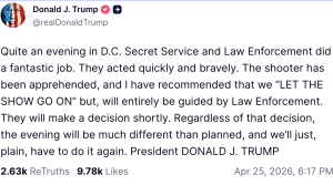 Trump Wants WHCD To Continue Despite Shooting, Secret Service Will Decide