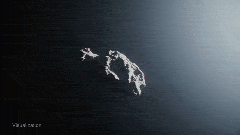 Looped animation showing the comet's spin slowing and reversing as it shoots out a massive jet of gas and dust