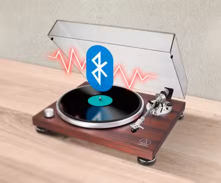 A Bluetooth turntable with a Bluetooth icon with noise.
