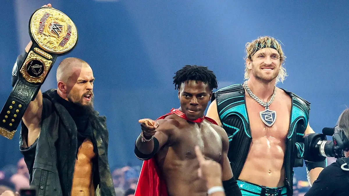 Austin Theory, IShowSpeed and Logan Paul entering arena at WrestleMania 42