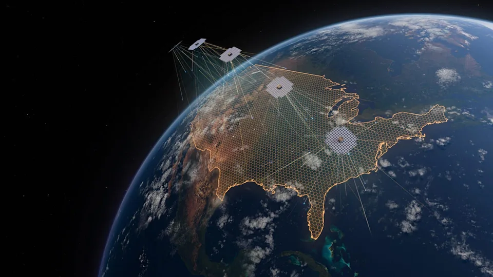 An artist's impression of AST SpaceMobile Bluebird satellites in orbit around Earth, providing cellular broadband connectivity to users around the world. / Credit: AST SpaceMobile