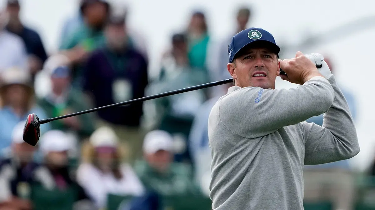 Bryson DeChambeau tees off on hole number 3 at Augusta National Golf Club