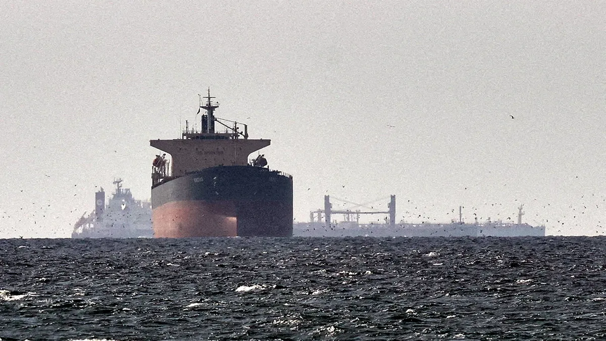 Cargo ships in the Gulf, near the Strait of Hormuz,