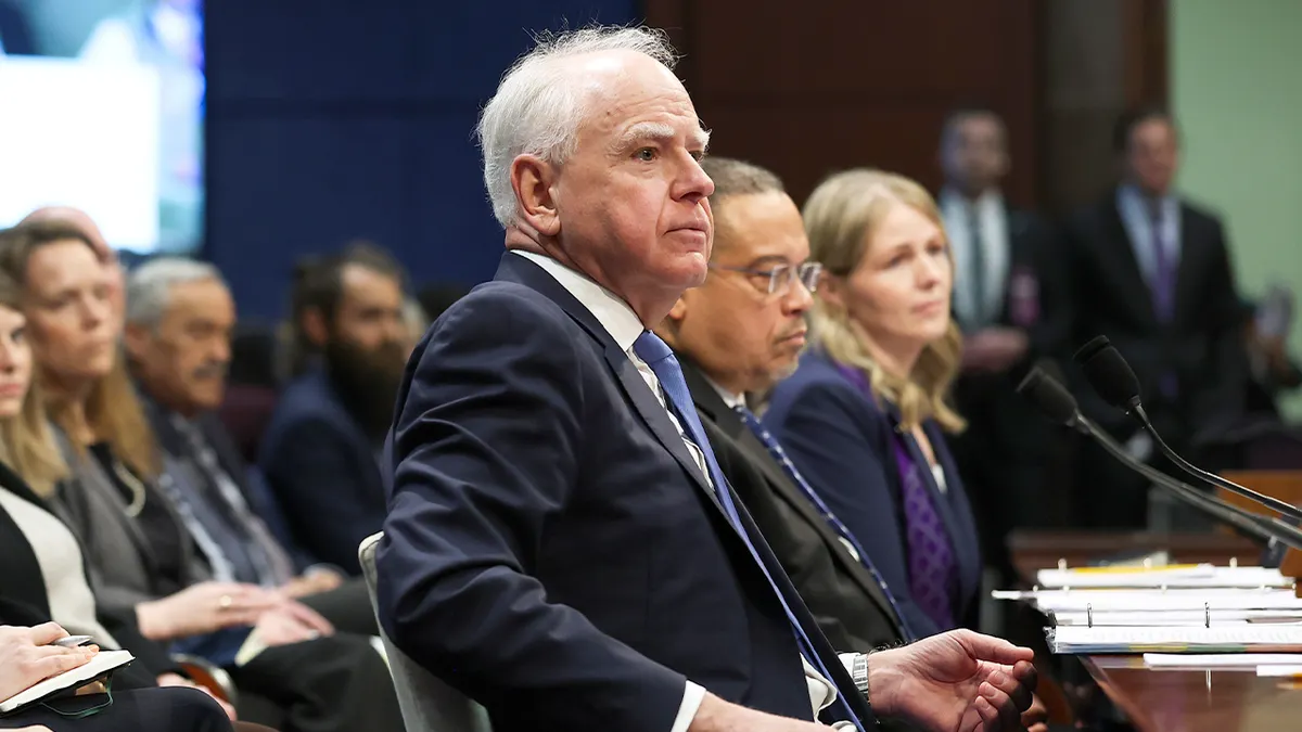 Minnesota Gov. Tim Walz testifies during a House Oversight and Government Reform Committee hearing at the U.S. Capitol