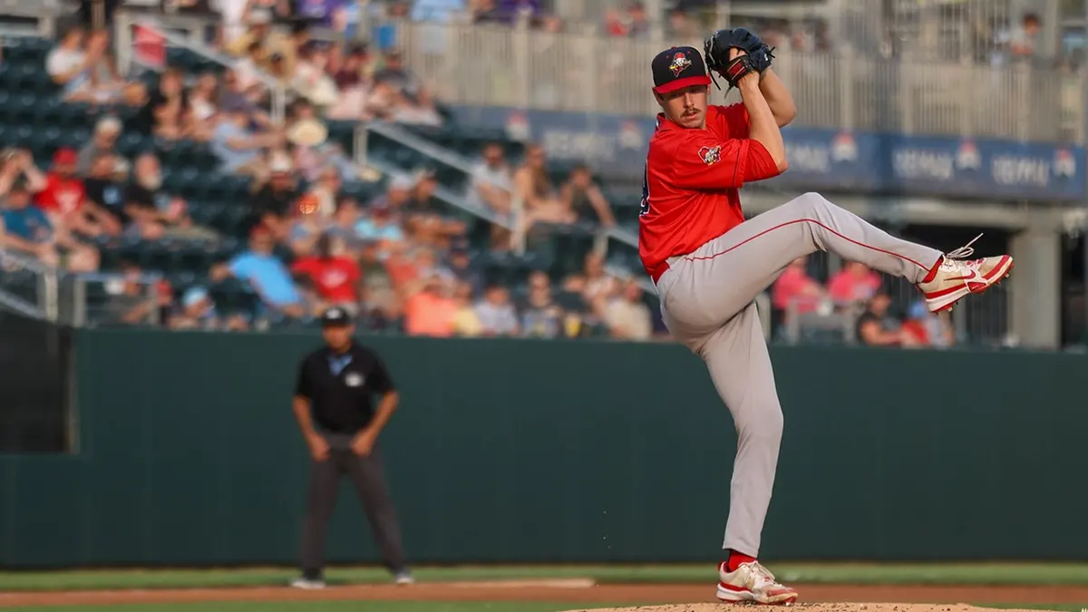 Hayden Mullins pitching for the Portland Sea Dogs at FNB Field in Harrisburg