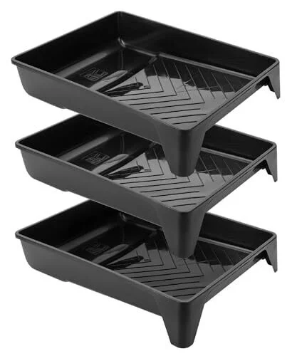 Bates- 9 Inch Paint Tray, 3 Pack, Black Plastic Paint Roller Tray 9 Inch, Deep Capacity, Textured Ridge