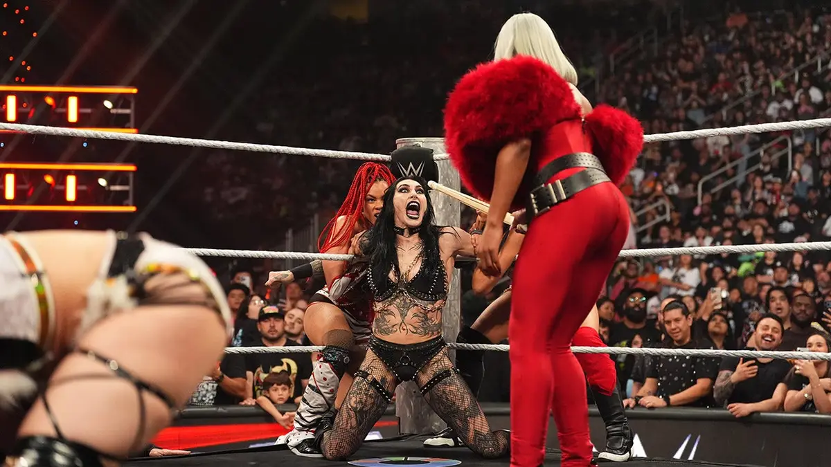 Jade Cargil in action against Rhea Ripley during Monday Night RAW at Toyota Center in Houston