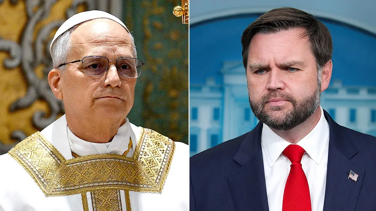 Split image shows Pope Leo XIV and Vice President JD Vance amid Vatican tensions.