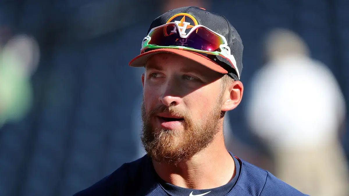 Houston Astros right fielder Jon Kemmer warming up before a game at George M. Steinbrenner Field