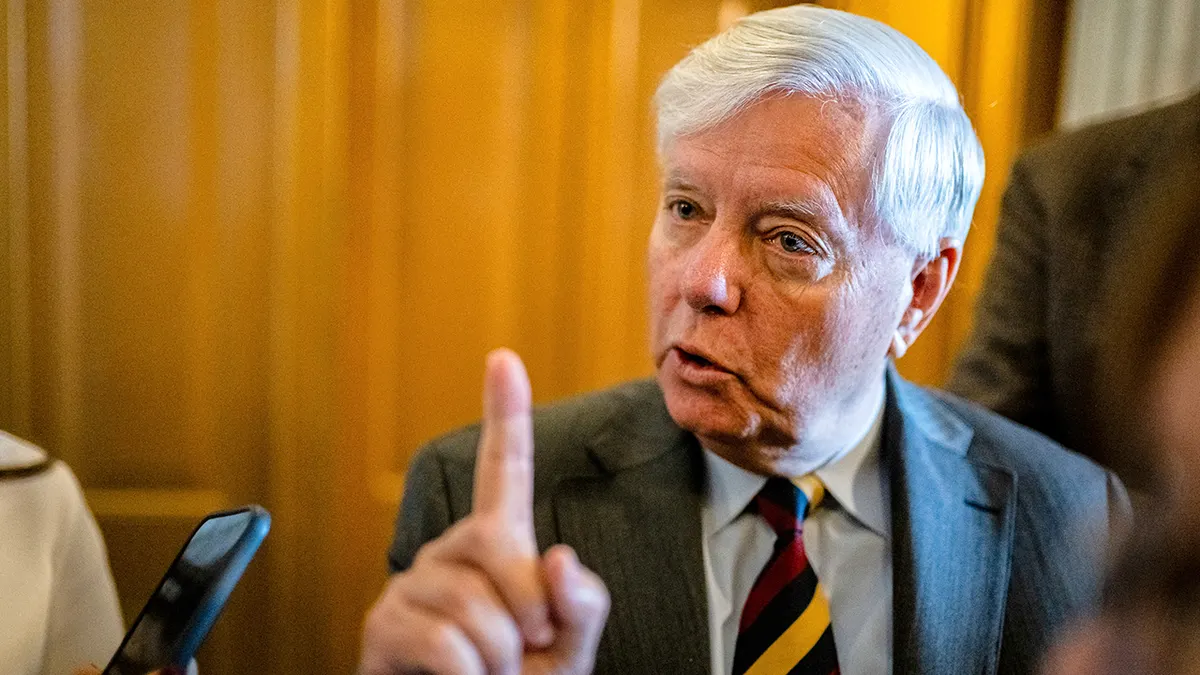 Senator Lindsey Graham speaking to media at the US Capitol in Washington, D.C.