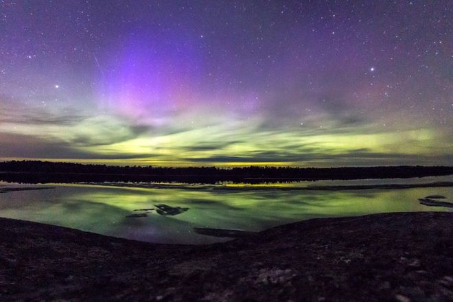 Northern lights above Voyageurs National Park in Minnesota