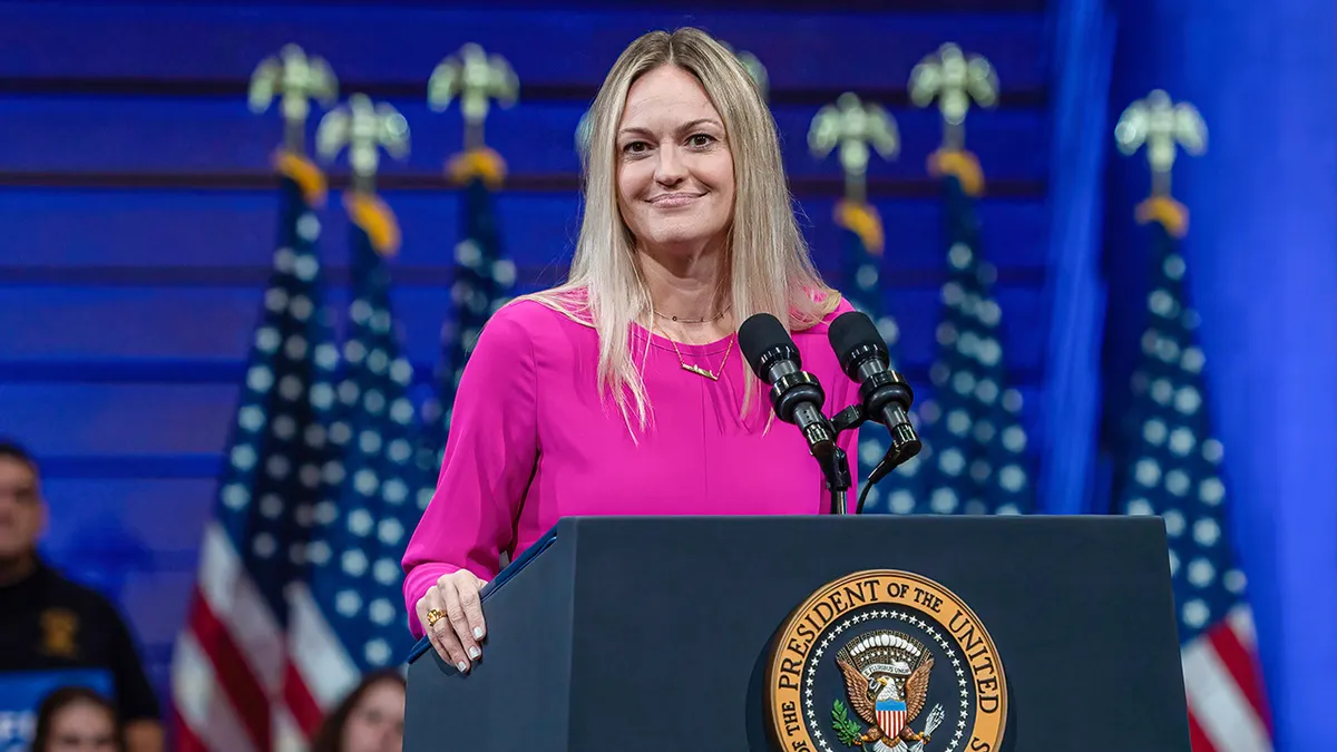 Scranton Mayor Paige Cognetti speaking at a Safer America rally