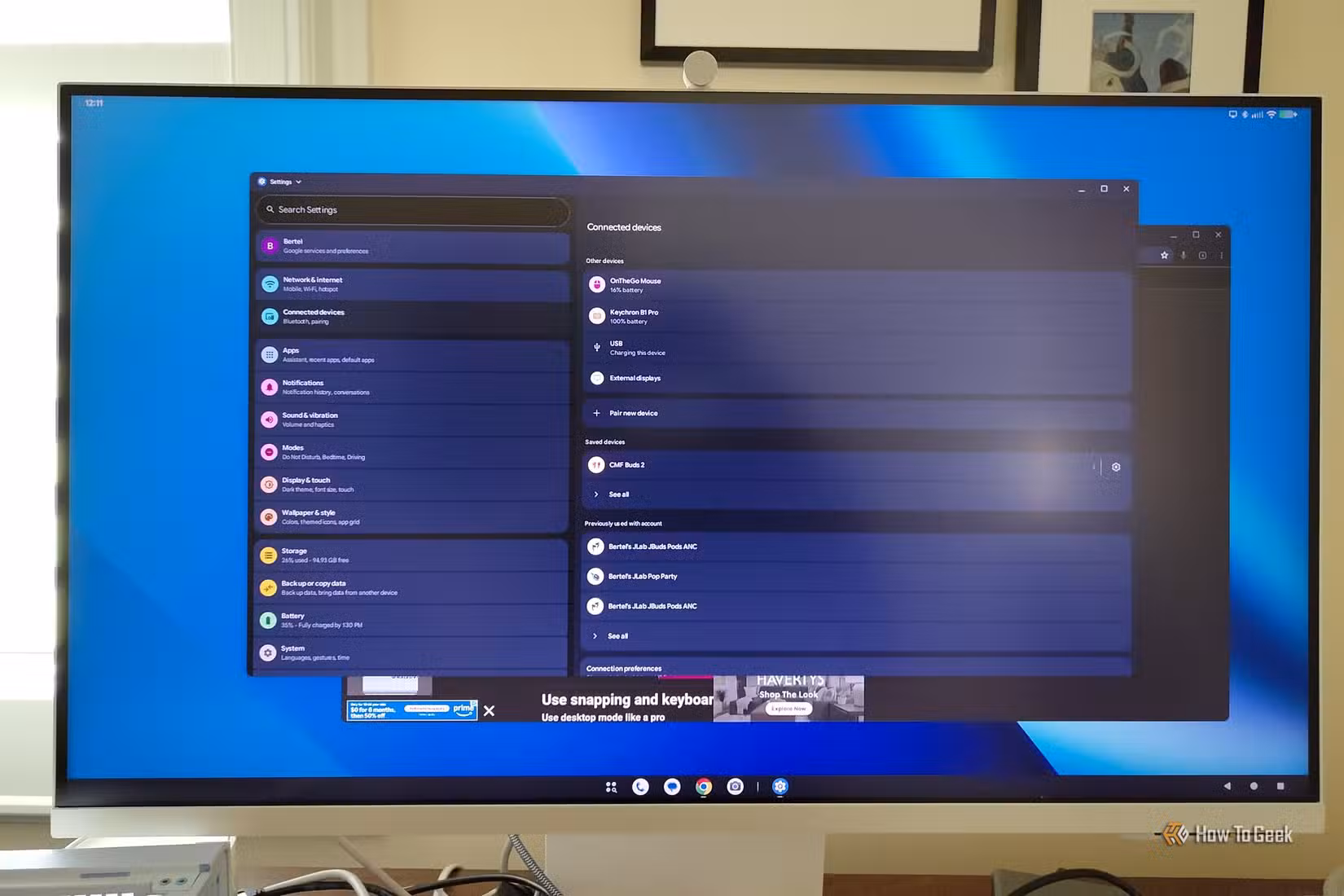 Pixel Desktop on a 4K Samsung Smart Monitor M8.