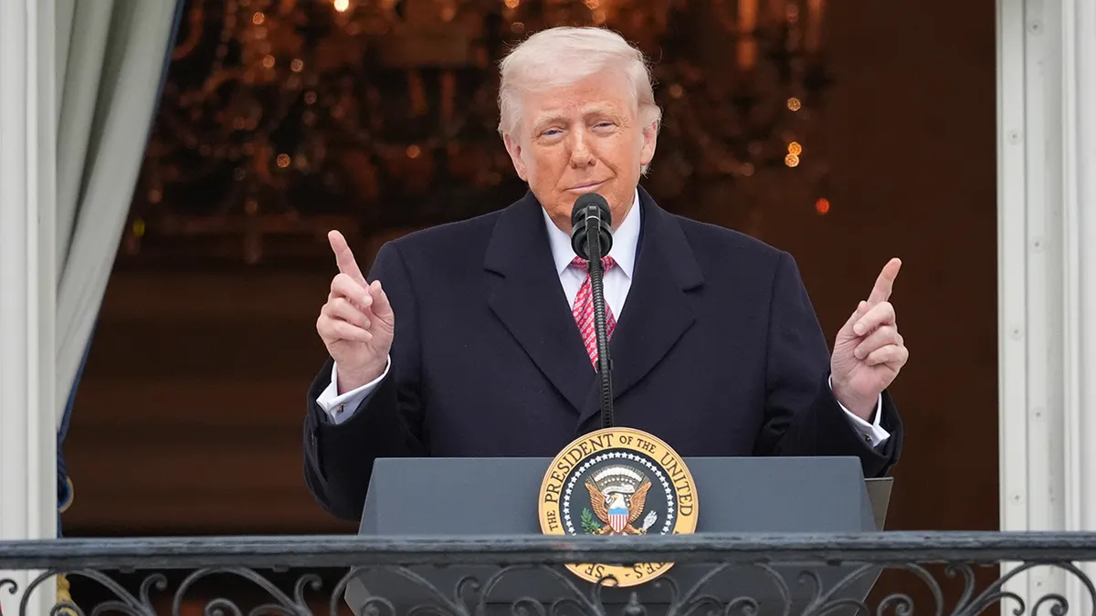 Donald Trump speaking during an event with farmers on the South Lawn.