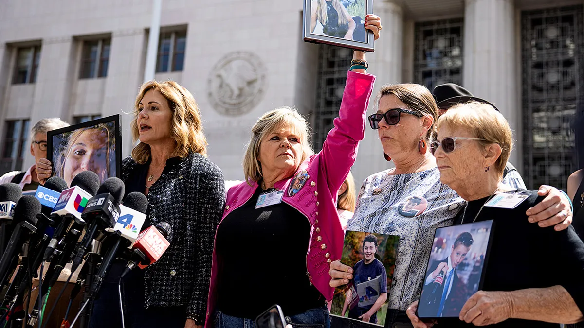Family members of victims speaking outside Los Angeles Superior Court