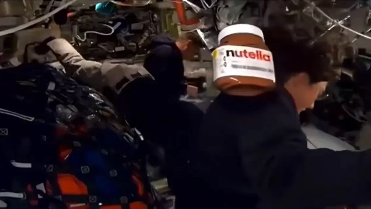 Jar of Nutella floating into frame on the livestream.