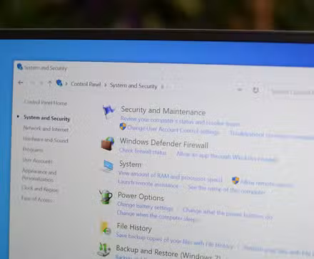 System and Security settings within the Control Panel