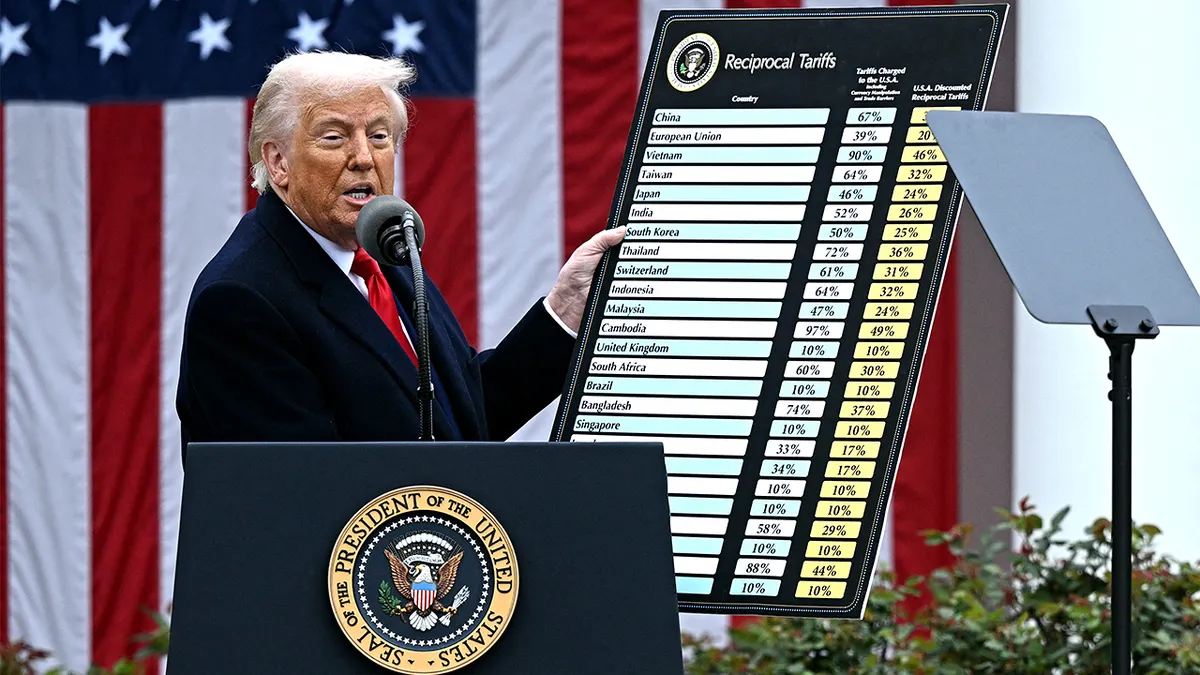 U.S. President Donald Trump speaking in the White House Rose Garden