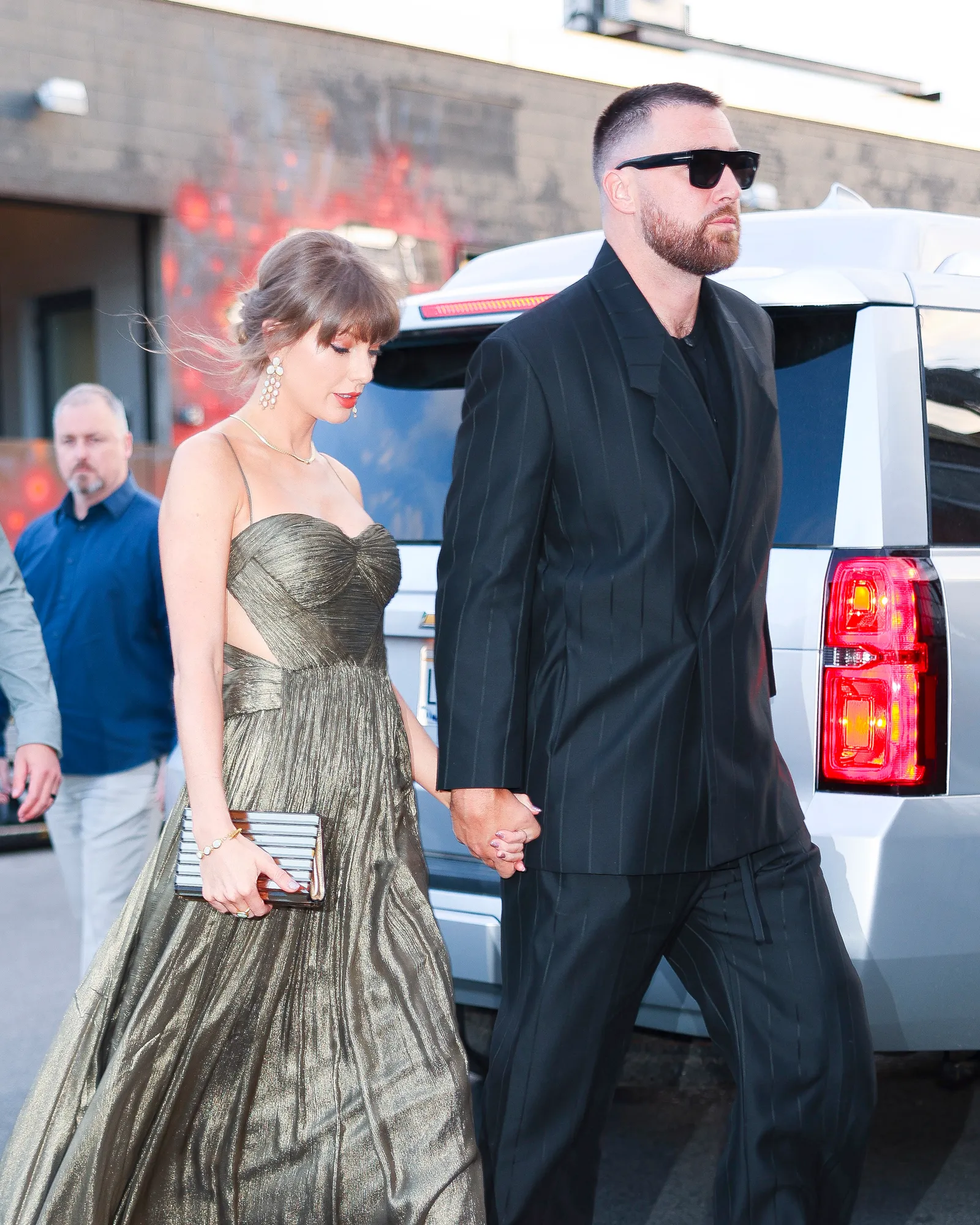 Taylor Swift and Selena Gomez Perfect the Metallic Wedding Guest Dress Formula