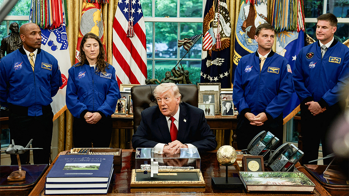 Artemis II astronauts and President Donald Trump