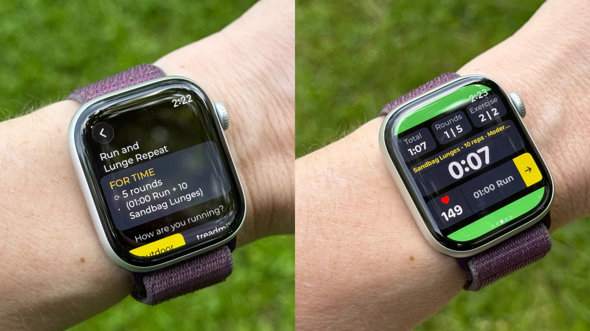 Apple Watch showing Roxfit workout plan and a workout in progress